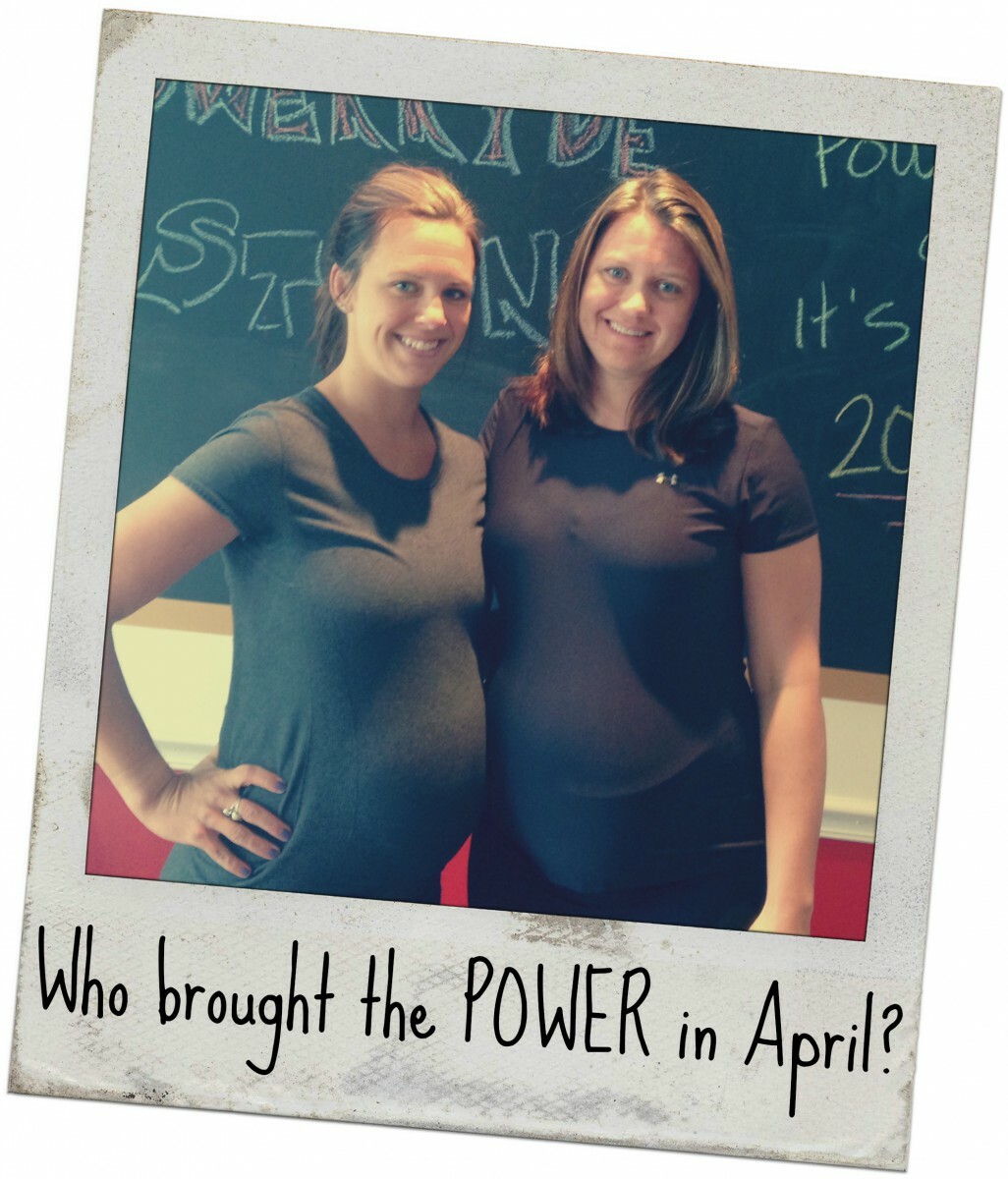 Polaroid style picture of Kelly Barnhart and Stephanie Leach with 'Who Brought the POWER in April'?